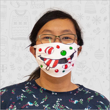 Christine Votruba wearing his holiday face mask